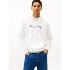TOMMY HILFIGER - Polerón Hoodie Con Logo Blanco Tommy Jeans