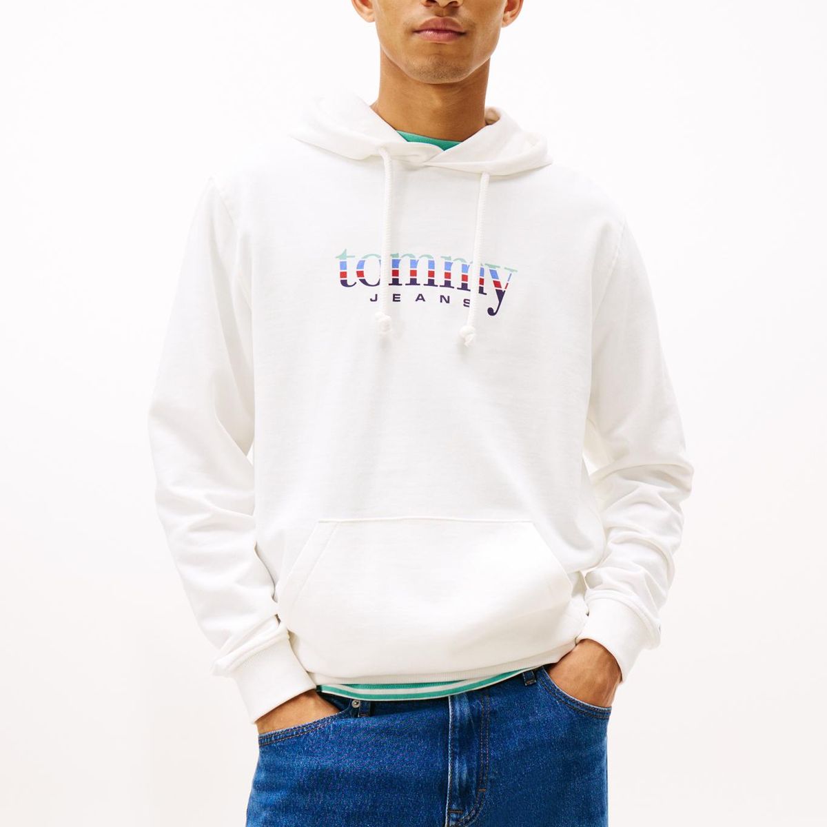 TOMMY HILFIGER - Polerón Hoodie Con Logo Blanco Tommy Jeans