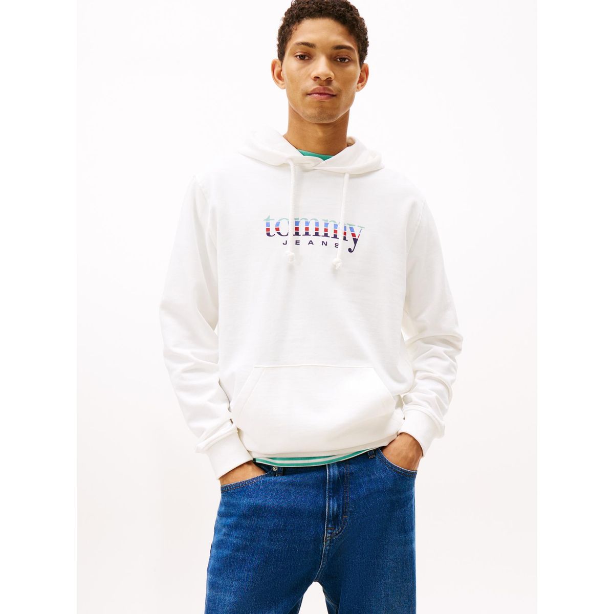 TOMMY HILFIGER - Polerón Hoodie Con Logo Blanco Tommy Jeans