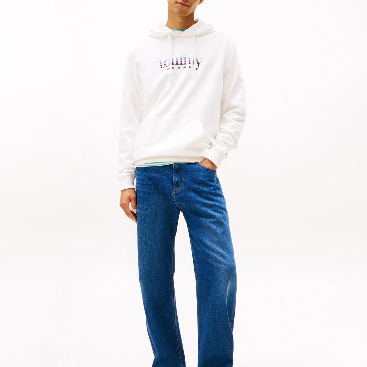TOMMY HILFIGER - Polerón Hoodie Con Logo Blanco Tommy Jeans