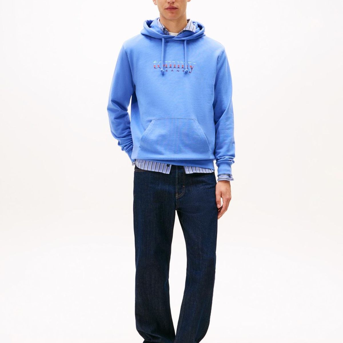 TOMMY HILFIGER - Polerón Hoodie Con Logo Celeste Tommy Jeans