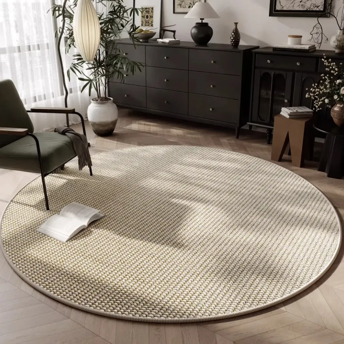 GENERICO - Alfombra Estilo Yute Tejida Para Living Resistente Mascotas 120x120 Redondo BEIGE