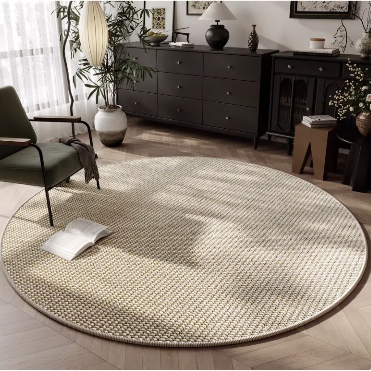 GENERICO - Alfombra Estilo Yute Tejida Para Living Resistente Mascotas 120x120 Redondo BEIGE