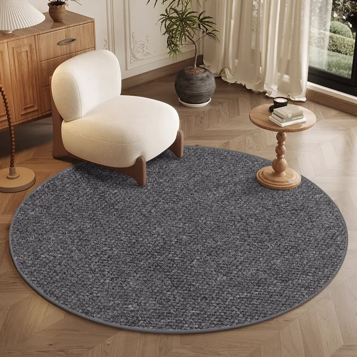 GENERICO - Alfombra Estilo Yute Tejida Para Living Resistente Mascotas 120x120 Redondo GRIS