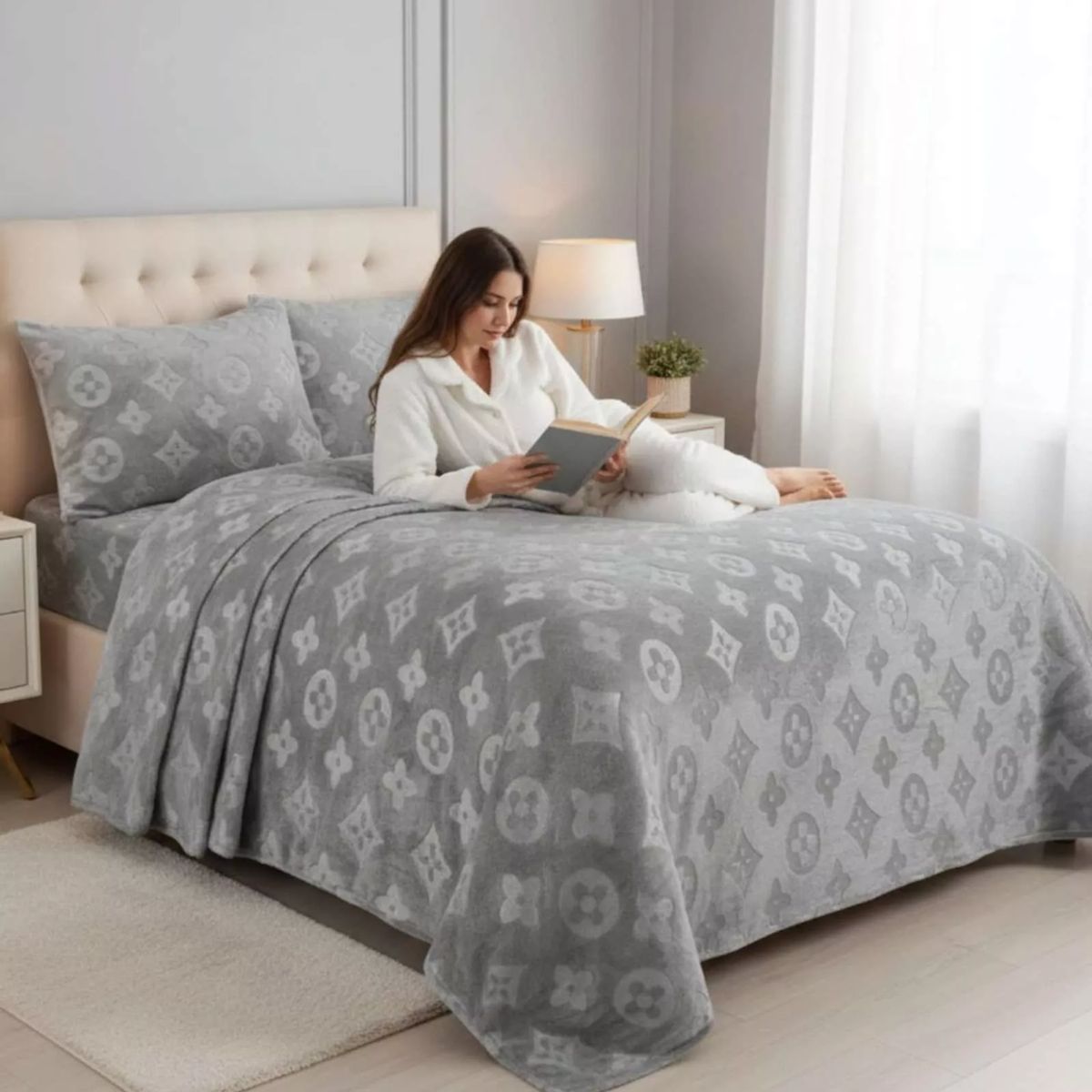 GENERICO - Set De Sabanas Polar Plush 2.5 King Plazas Gris