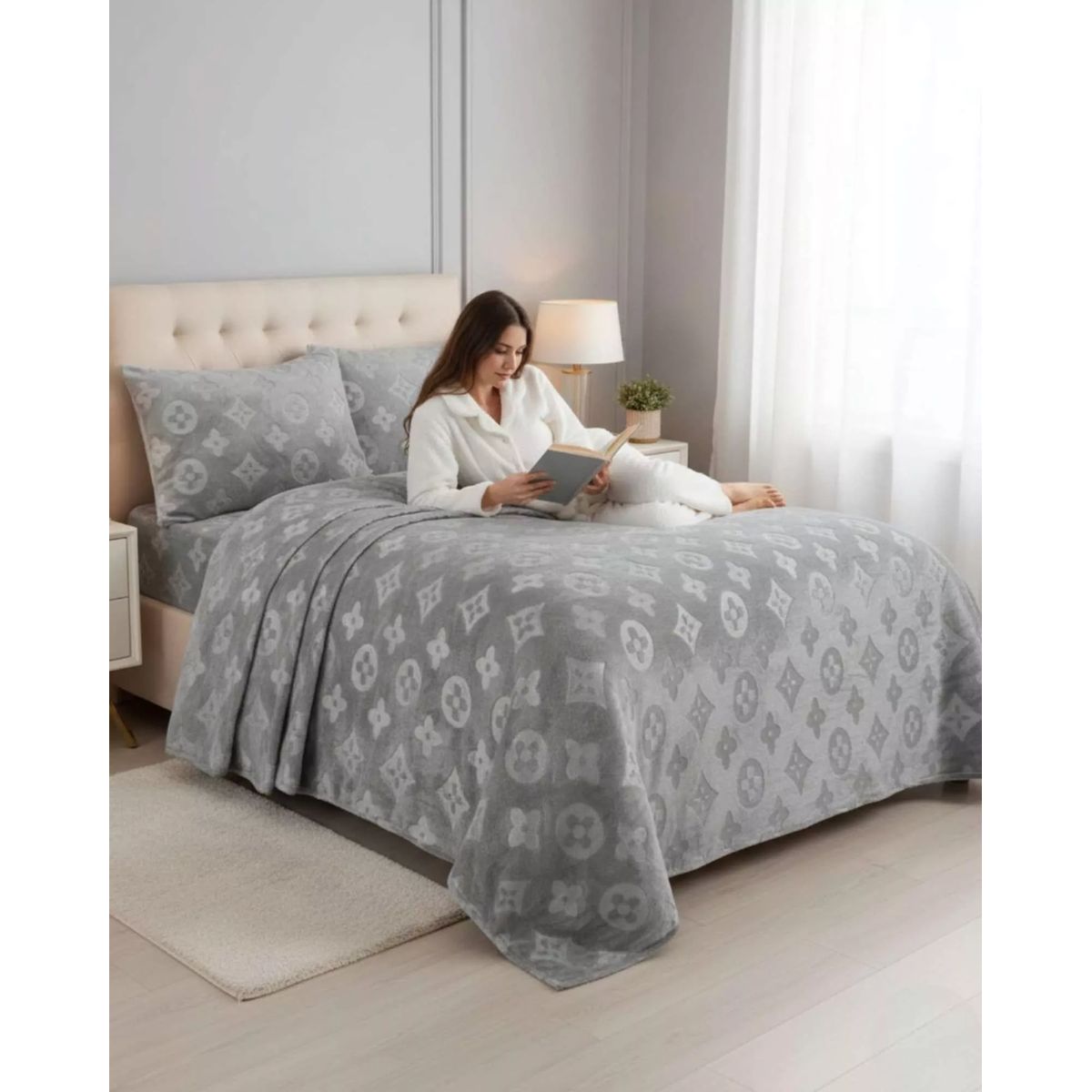 GENERICO - Set De Sabanas Polar Plush 2.5 King Plazas Gris