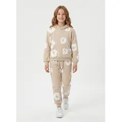 KIBOU - Conjunto Buzo Niña Poleron Canguro Y Jogger Flores 3d