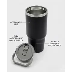 GENERICO - Vaso Termico Acero Inoxidable 900ml Antiderrame Negro