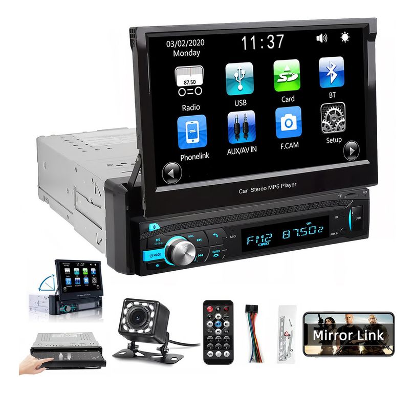 U BUY Autoestéreo Pantllas Retráctil Táctil Cámara Bluetooth