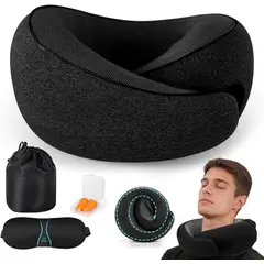 KUANGYE - Almohada de Viaje ajustable para Cuello Viscoelástica con Espuma de Memoria,Incluye Antifaz,Tapones