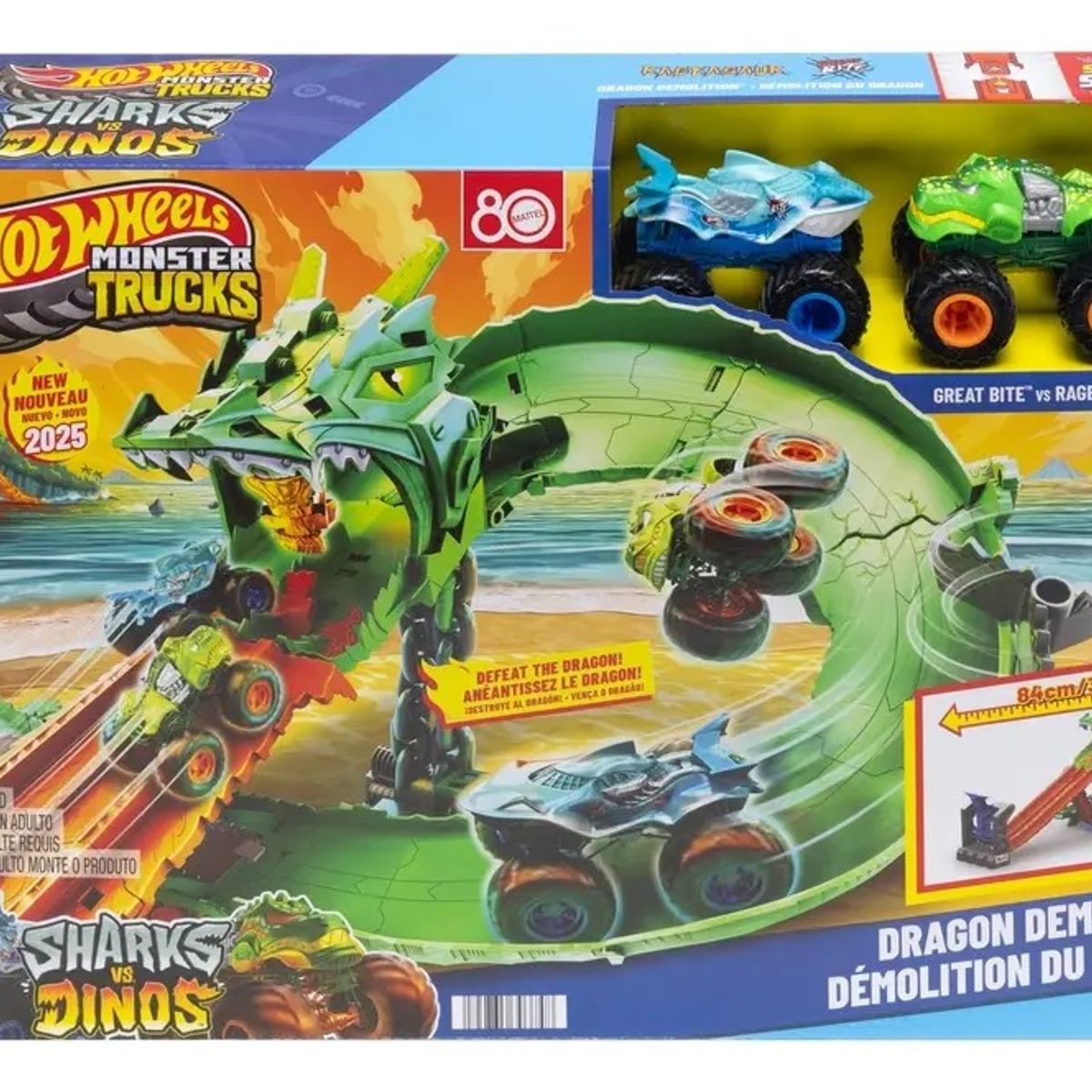 HOT WHEELS - Pista Monster Trucks Tiburones Vs Dinosaurios Hot Wheels