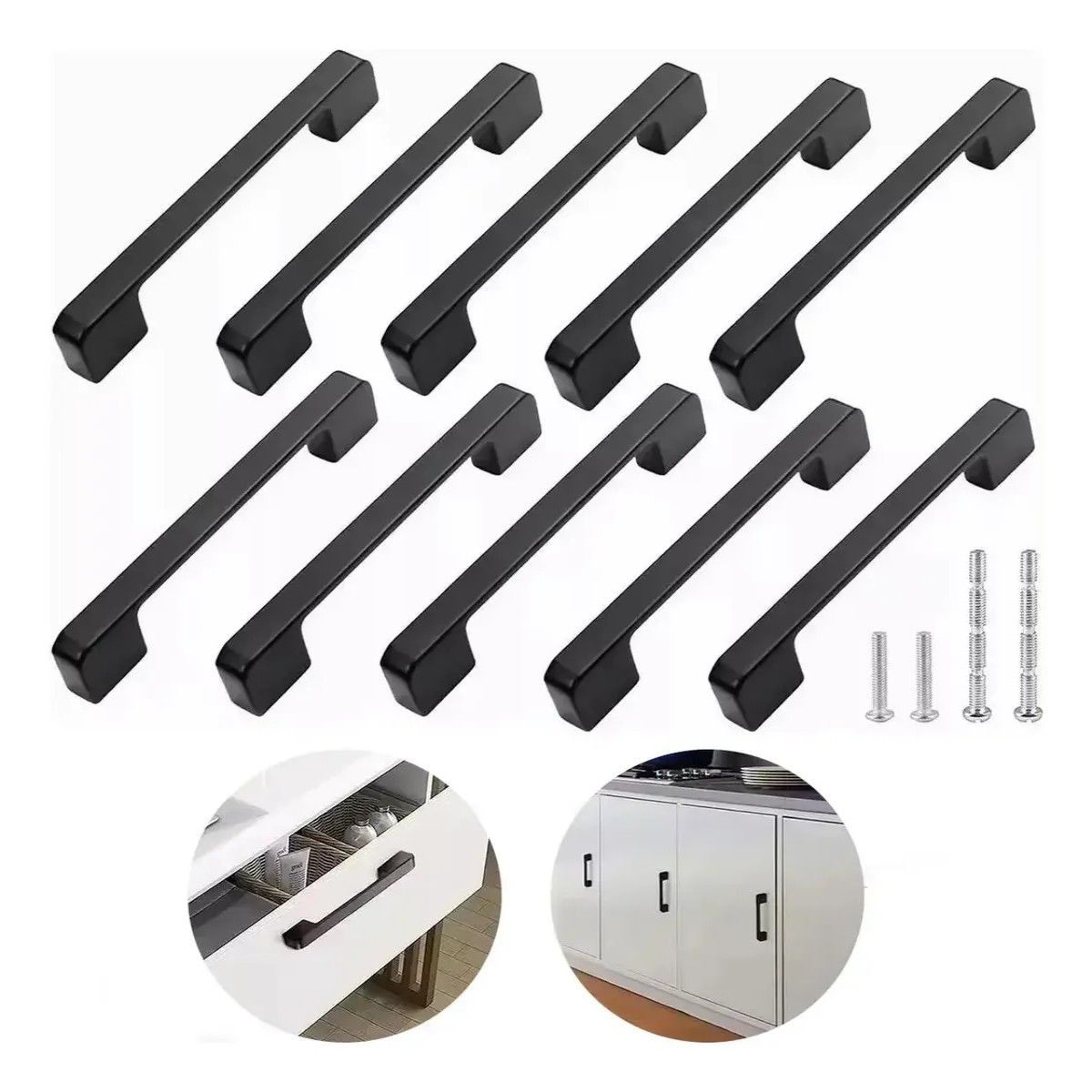 GENERICO - 10pcs Tiradores Para Cocina Cajones Armarios Negro 5in Negro