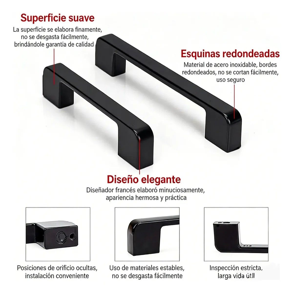 GENERICO - 10pcs Tiradores Para Cocina Cajones Armarios Negro 5in Negro
