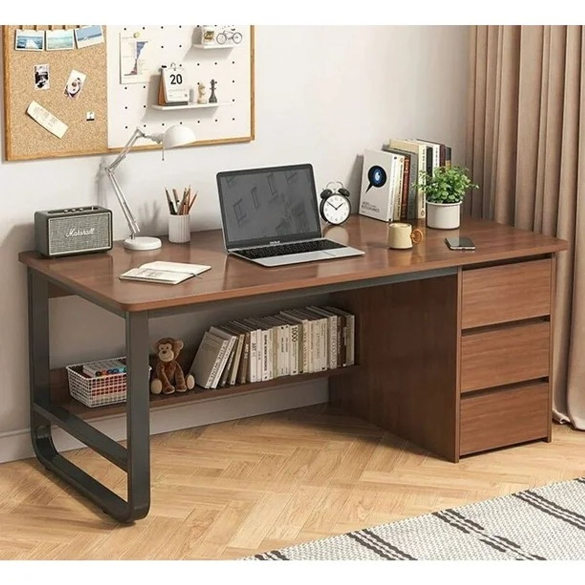 ANYHOGAR - Escritorio Con Cajones Marrón De Madera Para Oficina 100cm
