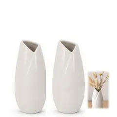OEM - Set 2 Floreros Decorativo Cerámico Blanco 12,5 cm Diseño Minimalista Moderno