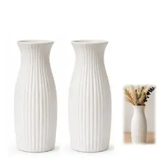 OEM - Set 2 Florero Decorativo Cerámico Texturizado Blanco 20,5 cm Estilo Minimalista