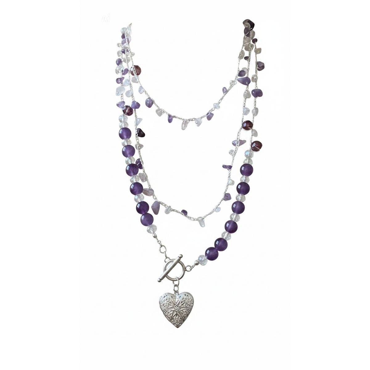 GENERICO - Collar tejido con piedras incluye un dije forma de corazón de plata