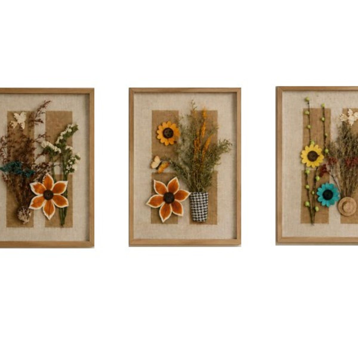 OEM - Set 3 Cuadro Decorativo Floral 3D Relieve Estilo Boho 43x31 cm