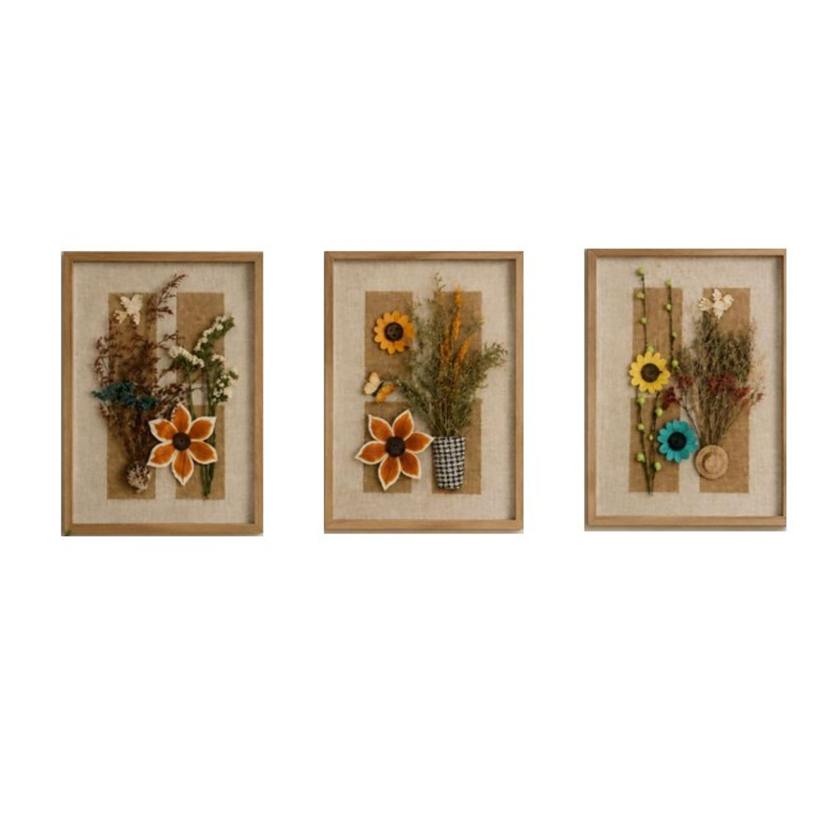 OEM - Set 3 Cuadro Decorativo Floral 3D Relieve Estilo Boho 43x31 cm