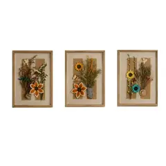 OEM - Set 3 Cuadro Decorativo Floral 3D Relieve Estilo Boho 43x31 cm