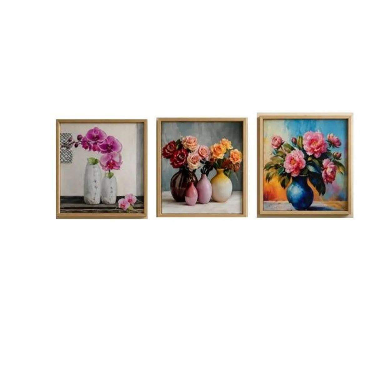 OEM - Set 3 Cuadros Decorativos Florales Modernos 25x30 cm