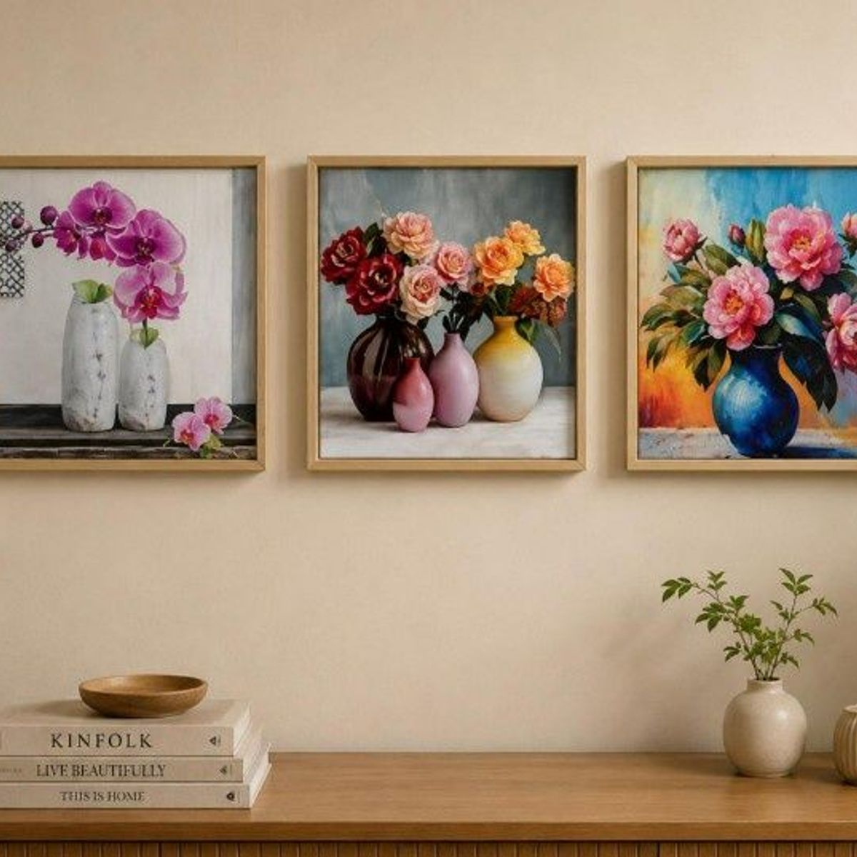 OEM - Set 3 Cuadros Decorativos Florales Modernos 25x30 cm
