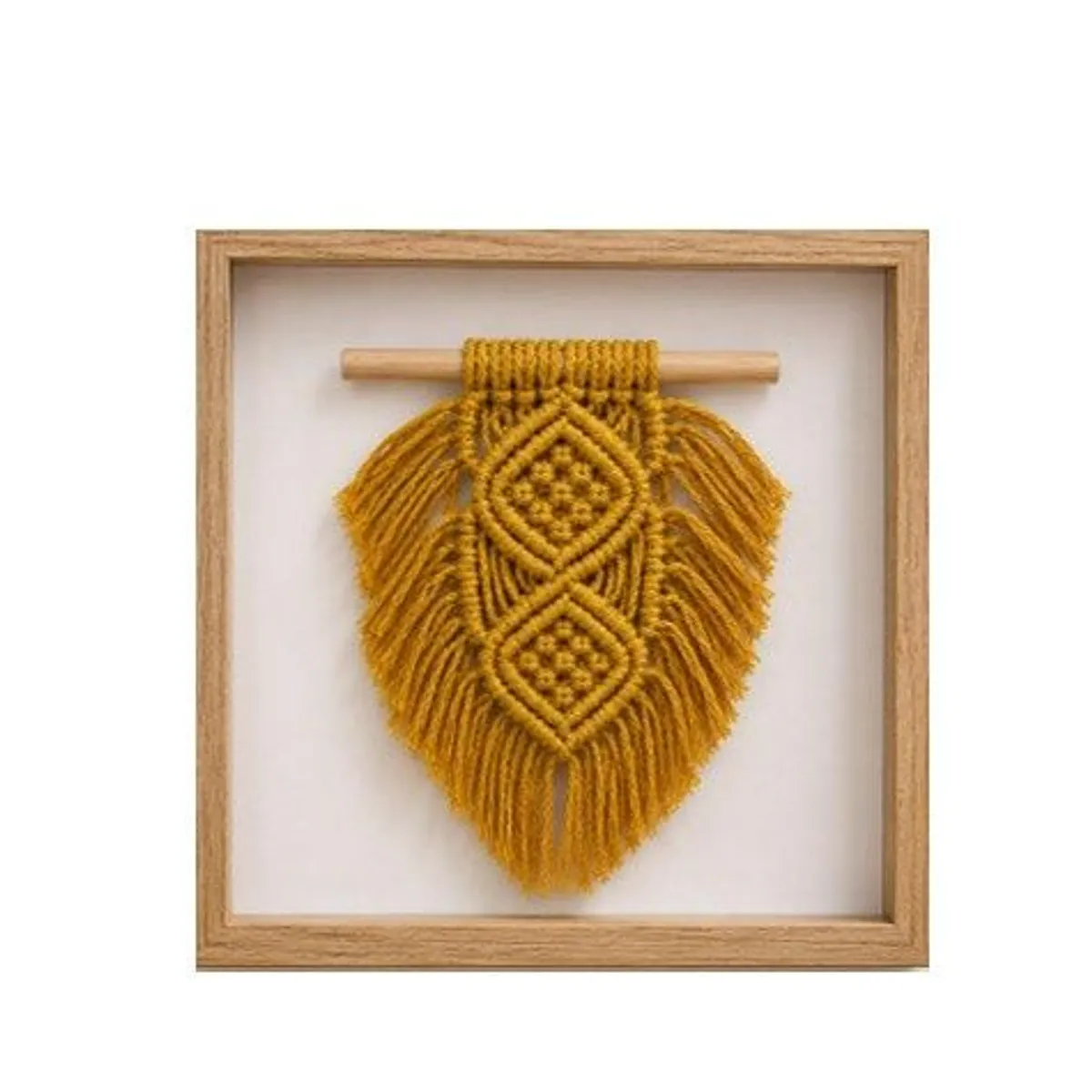 OEM - Cuadro Decorativo Macramé Boho Mostaza 30x30 cm Marco Madera
