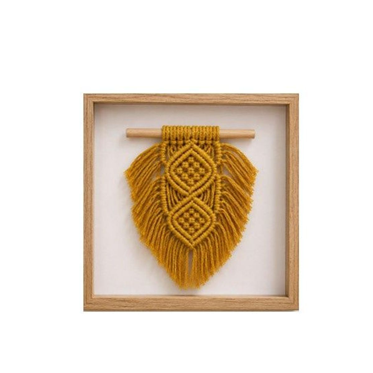 OEM - Cuadro Decorativo Macramé Boho Mostaza 30x30 cm Marco Madera