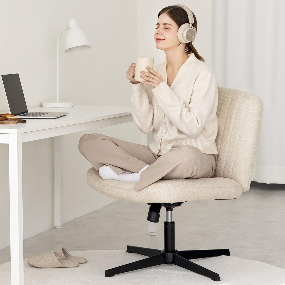ELEMENT DESIGN - Silla Blanca Ergonómica de Escritorio para Oficina o Hogar Tela