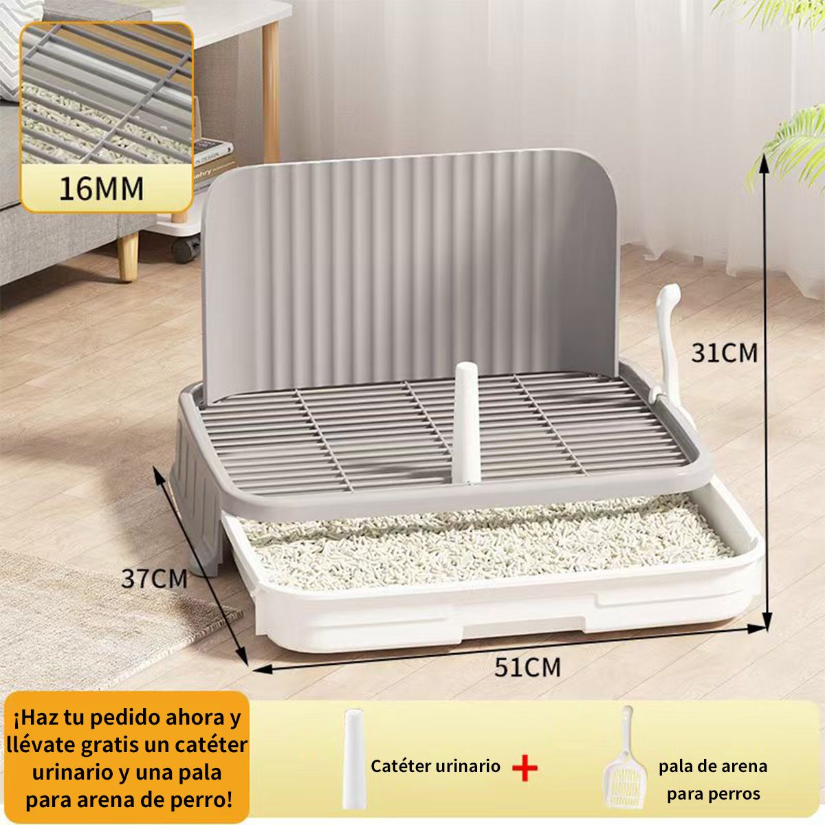 KINDA NICE - Arenero Ecológico Para Perros Y Gatos 2 Niveles 51x37cm