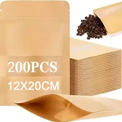 KUANGYE - 200 Bolsas Stand Up Pouch Kraft Con Ventana 12x20x4 Cms