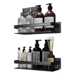 KUANGYE - Organizador De Ducha Set X2 Repisa Baño Adhesivo Negro