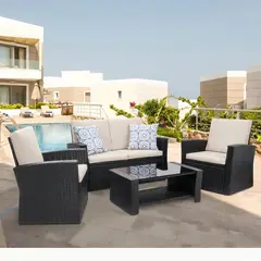 ELEMENT DESIGN - Juego de Living de Terraza 4 Personas de Ratán Sintético Marrón