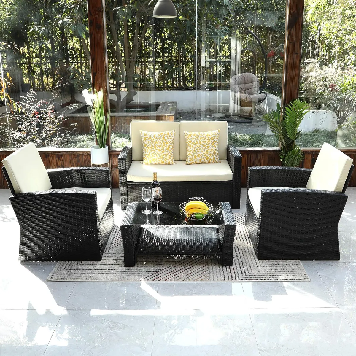 ELEMENT DESIGN - Juego de Living de Terraza 4 Personas de Ratán Sintético Marrón