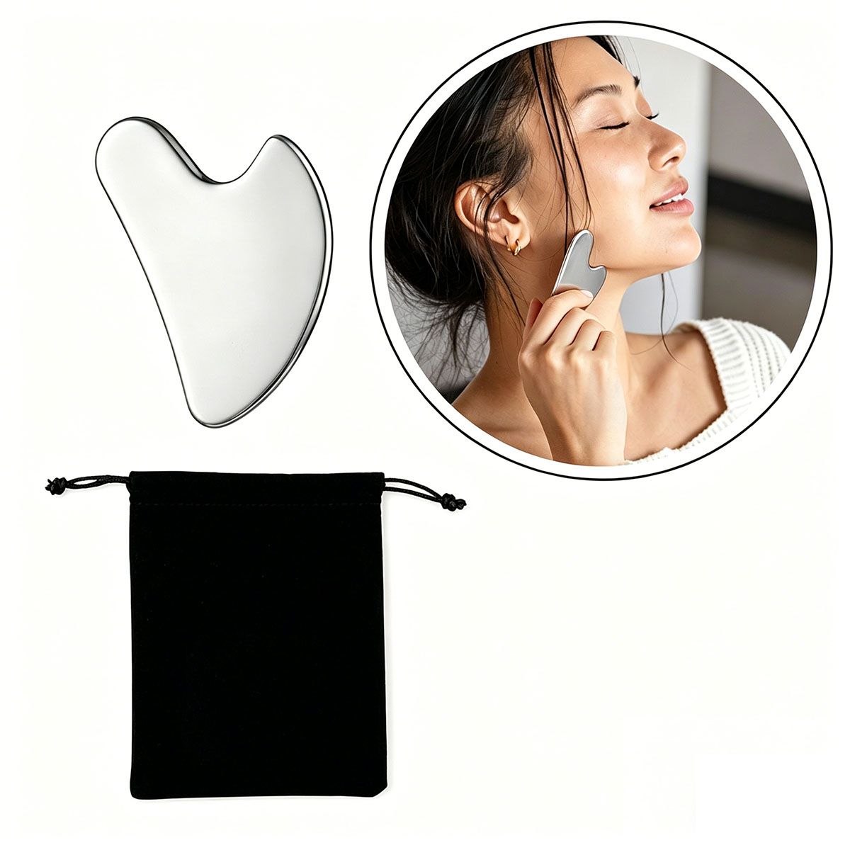 MOONCORE - Gua Sha De Acero Inoxidable Masajeador Facial Linfático
