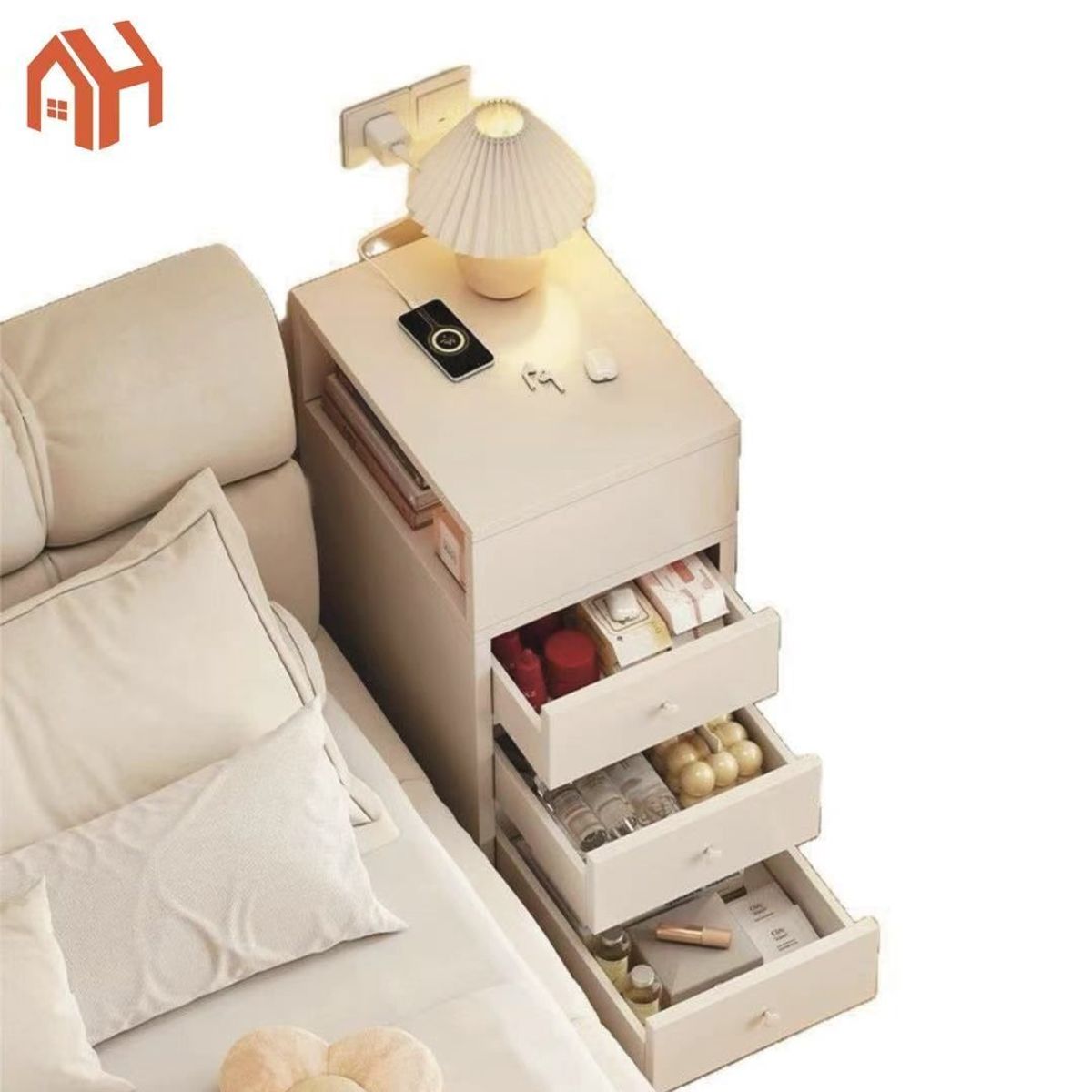 ANYHOGAR - ANYHOGAR Velador Angosto Con Cajones Bicolor Blanco