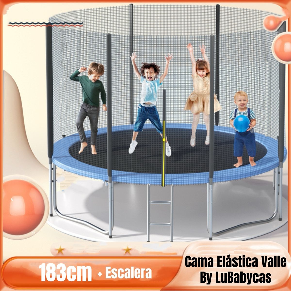 LUBABYCAS - Cama Elástica Trampoline LuBabycas 183cm Escalera Valle
