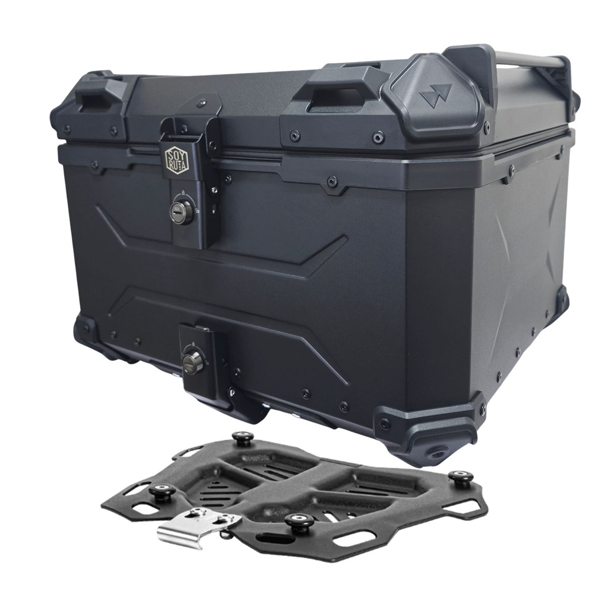 GENERICO - Maleta de moto Top case 45 litros Aluminio 2mm Negro desmontable prémium