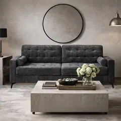 WDS HOME - Sofá Minsk 3 Cuerpos Tela Charcoal (Gris Oscuro)