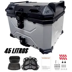 GENERICO - Maleta de moto Top case 45 litros Aluminio 2mm Gris desmontable prémium