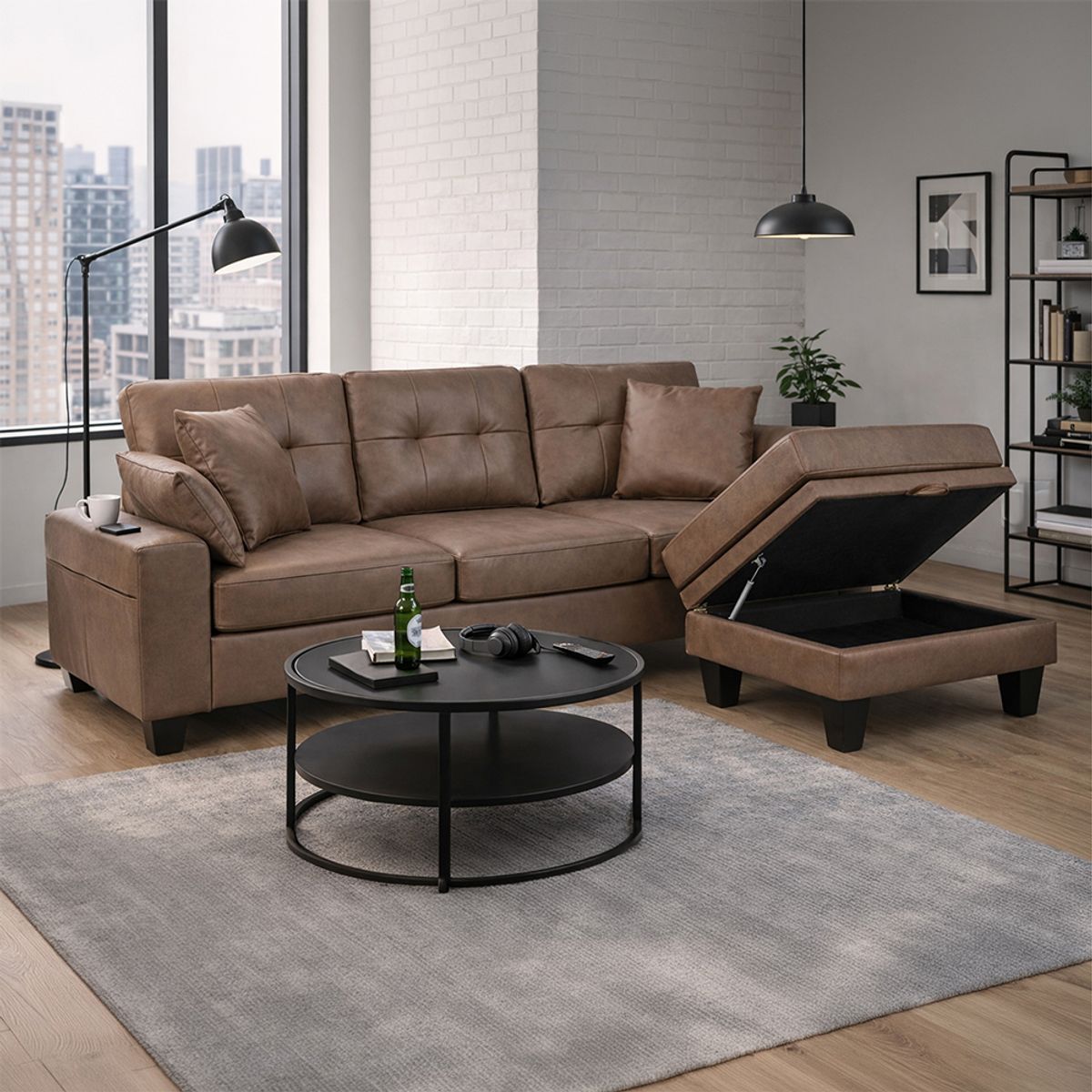 WDS HOME - Sofá Seccional Vik Reversible Café