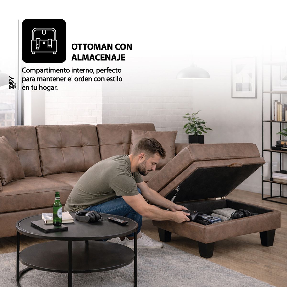 WDS HOME - Sofá Seccional Vik Reversible Café
