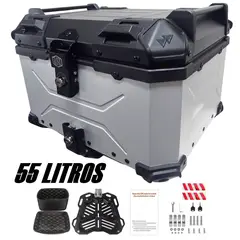 GENERICO - Maleta de moto Top case 55 litros Aluminio 2mm GRIS desmontable Premium