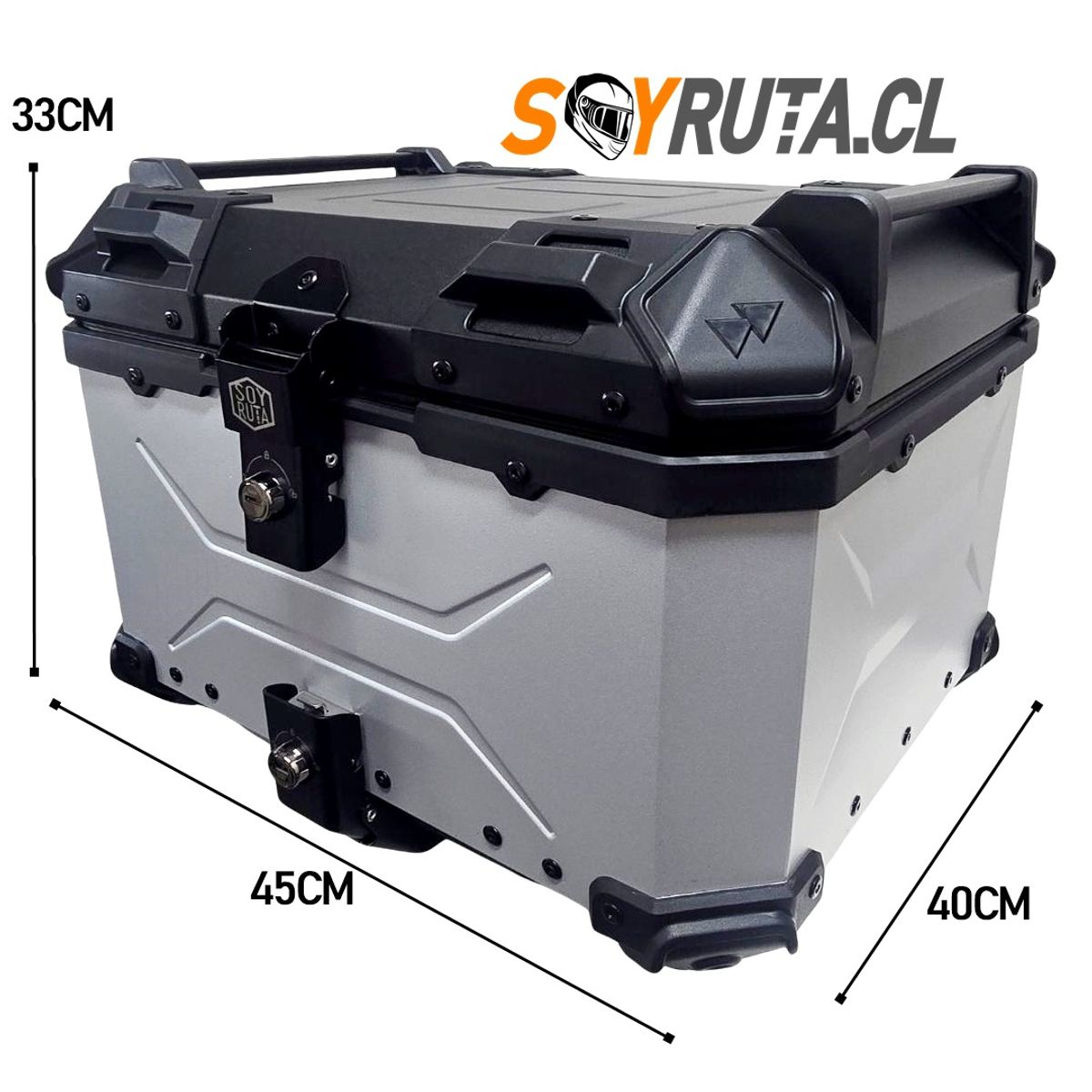 GENERICO - Maleta de moto Top case 55 litros Aluminio 2mm GRIS desmontable Premium
