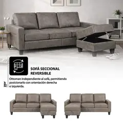 WDS HOME - Sofá Seccional Vaasa Reversible Smoke