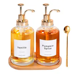 WAKESHOME - 2 Dispensador De Jarabe de Cafe Para Barra Con Bandeja Botella De Sirope 500ml Dorado