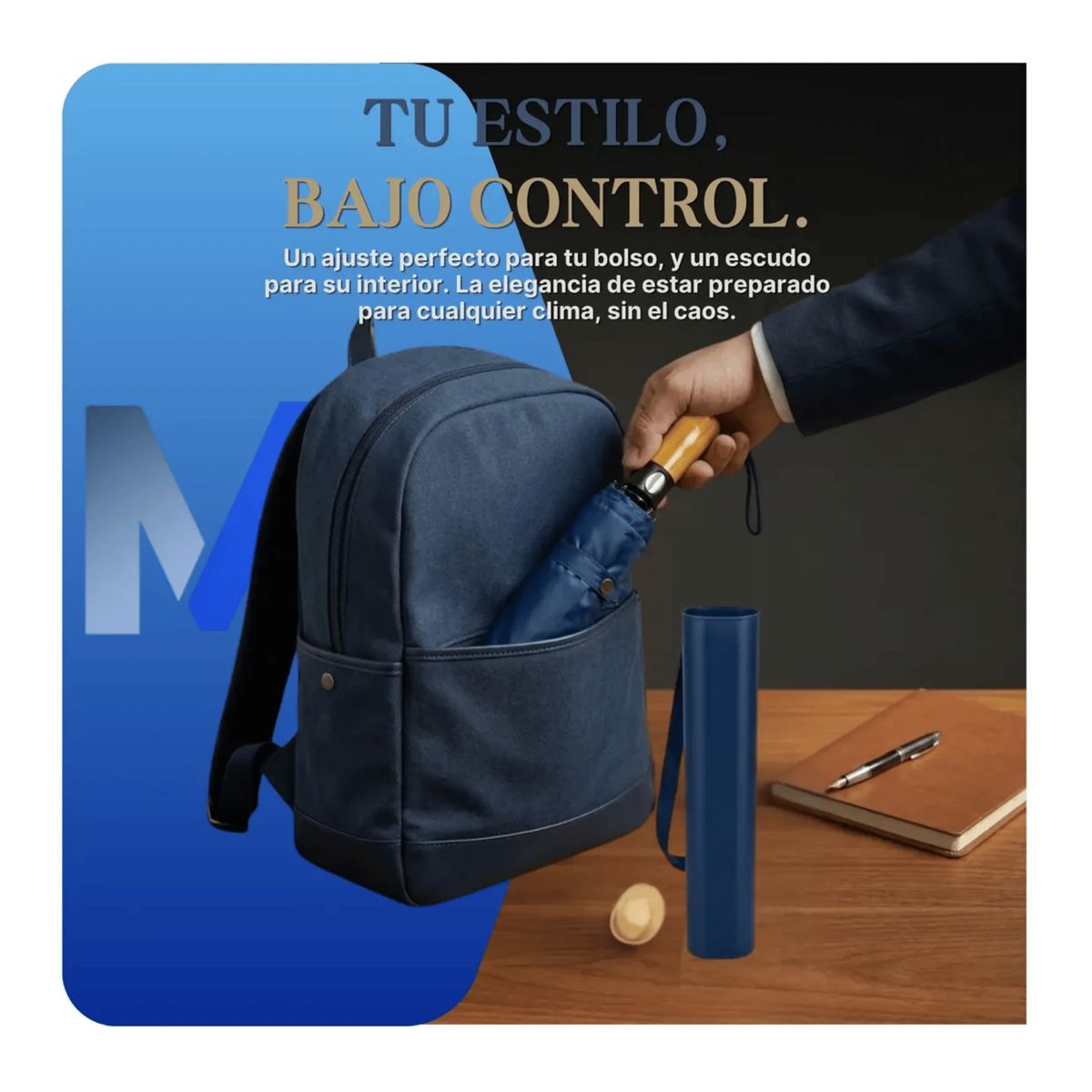 GENERICO - Paraguas Plegable Automático 120cm Reforzado + Funda Premium AZUL