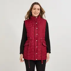 LORENZO DI PONTTI - Parka sin mangas larga roja con ajustador de cintura