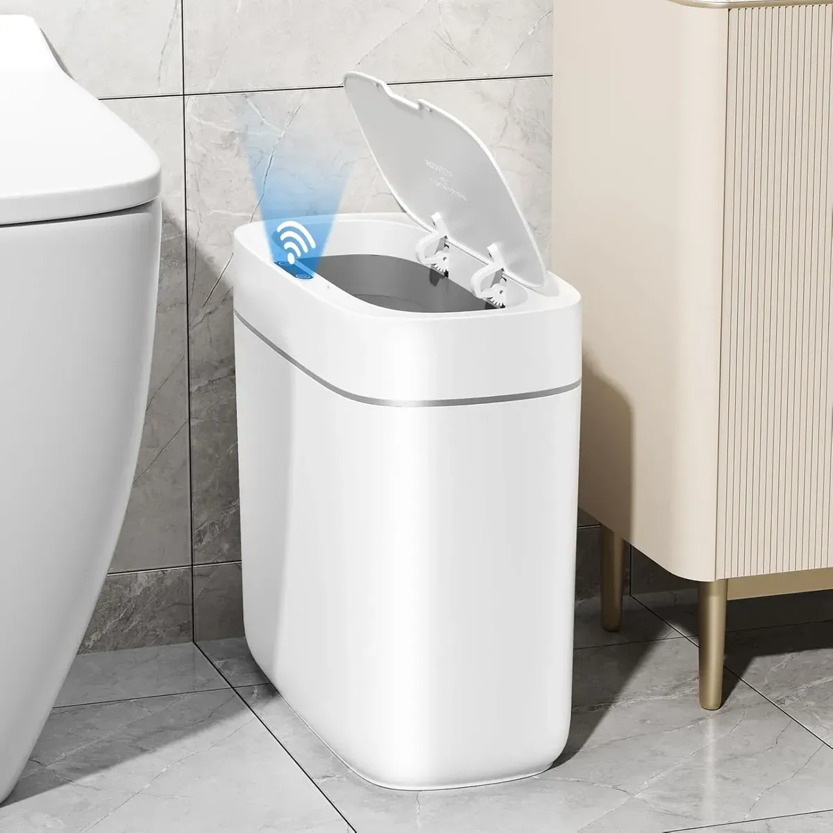 GENERICO - Basurero Automatico Con Sensor De Movimiento Blanco Papelera
