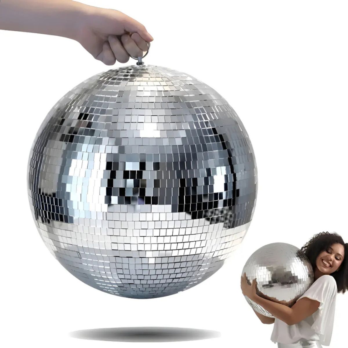 GENERICO - Bola Espejo Disco Esfera + Base Motor Giratorio 40cm